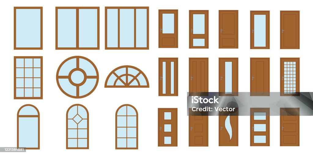 Windows And Doors Set Of Brown Windows And Doors Isolated On A White  Background Vector Cartoon Illustration Vector Stock Illustration - Download  Image Now - iStock