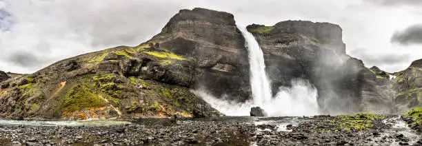 Haifoss waterfall in western Iceland at a cloudy summer day