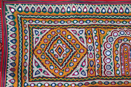 traditional and pattern art embroidery artwork beautiful view, Handmade. Ethnic and tribal motifs. Print in the bohemian style, selective focus