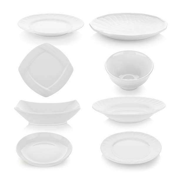 istock set of plate and bowl on white background 1221386704