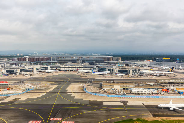 Frankfurt Airport FRA Terminal 1 aerial photo Frankfurt, Germany – May 24, 2018: Terminal 1 aerial photo at Frankfurt airport (FRA) in Germany. frankfurt international airport stock pictures, royalty-free photos & images