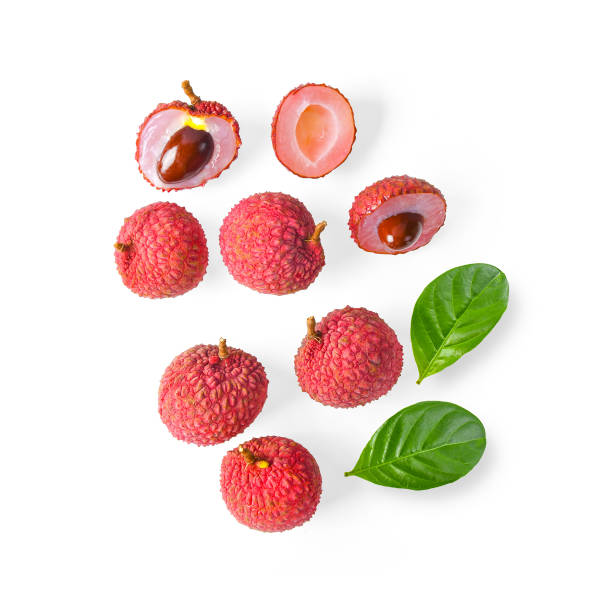 istock Top view of lychee isolated on white background 1221387574