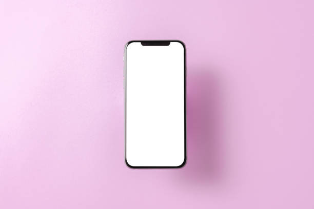 Smartphone mockup. New black frameless hovering smartphone with white screen. Isolated on color background. Based on high-quality studio shot. Smartphone frameless design concept