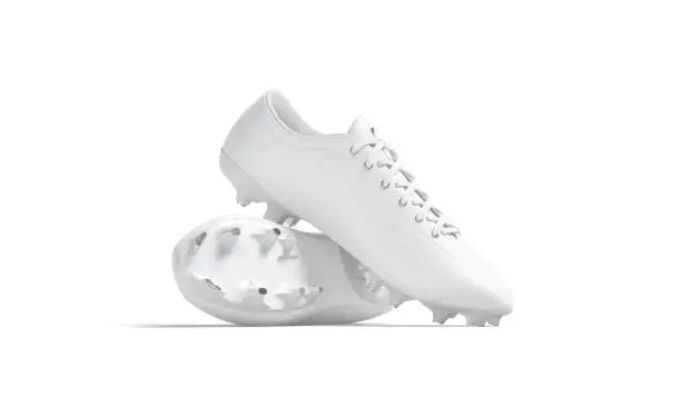 Photo of Blank white soccer boots with rubber cleats mockup stack, isolated