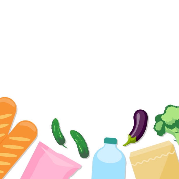 Food on a white background. Food delivery. Food donation Food on a white background. Food delivery. Food donation food bank delivery stock illustrations