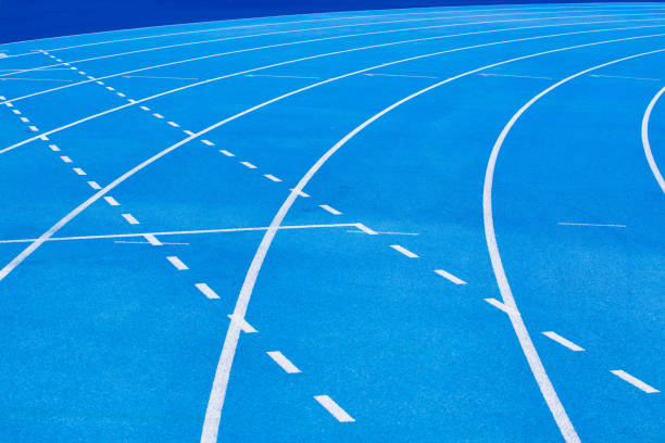 istock Photo of blue stadium tracks 1221393582