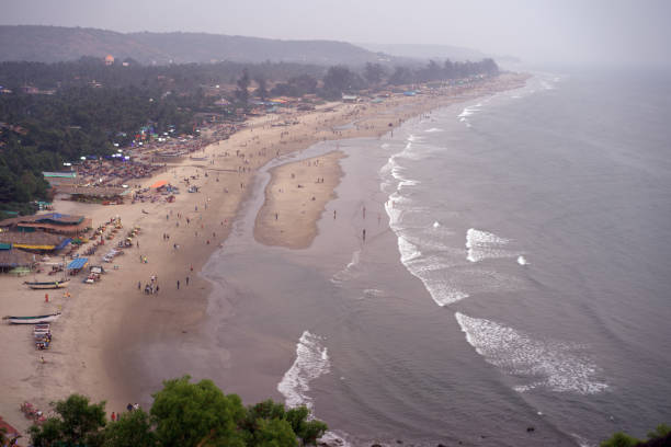 Beautiful view to Goa beach from high, India.