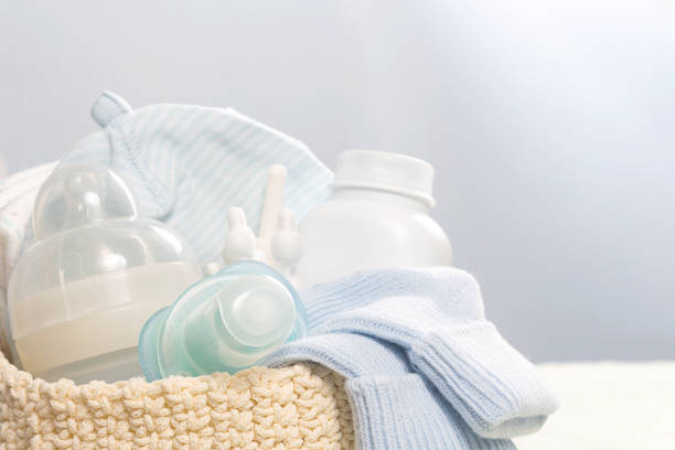 istock Newborn baby care supplies on changing table. 1221395839