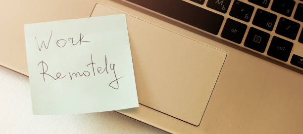 istock Using laptop with blank screen - POV - Point of view perspective 1221396444
