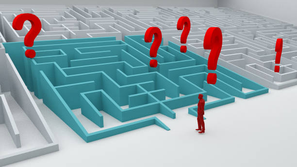 istock Businessman entrance  the maze. Concepts of finding a solution, problem solving, challenge etc. 3D rendering illustration.Confused, young businessman looking at the question mark. 1221399072