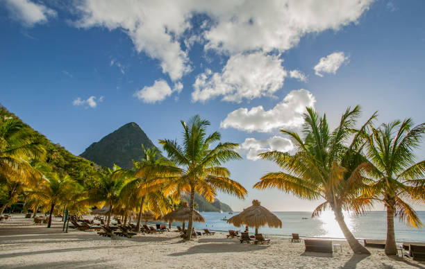 The Pitons, St. Lucia, windward Islands, West Indies stock photo