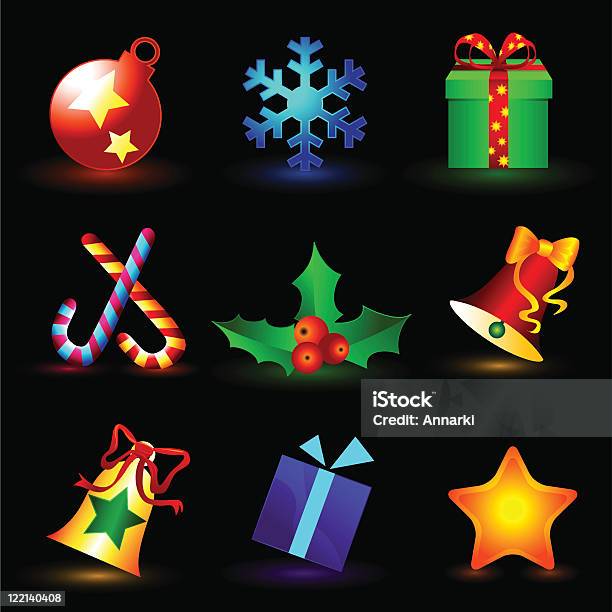 Icone Di Natale - Immagini vettoriali stock e altre immagini di A forma di stella - A forma di stella, Agrifoglio, Bastoncino di zucchero
