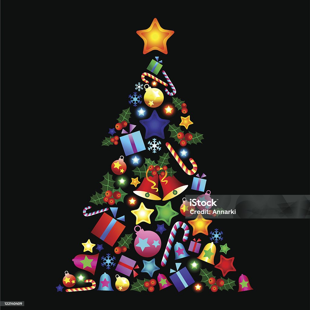 Albero di natale decorazioni Illustrazione vettoriale - arte vettoriale royalty-free di A forma di stella