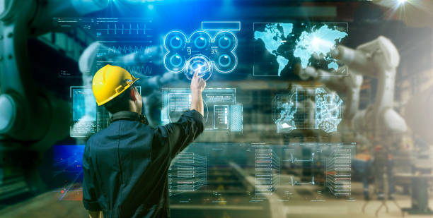 istock Engineer working, smart factory machine IOT internet of thing digital technology futuristic, Smart manufacturing digital process productive management technology app system automate robot control 1221404766