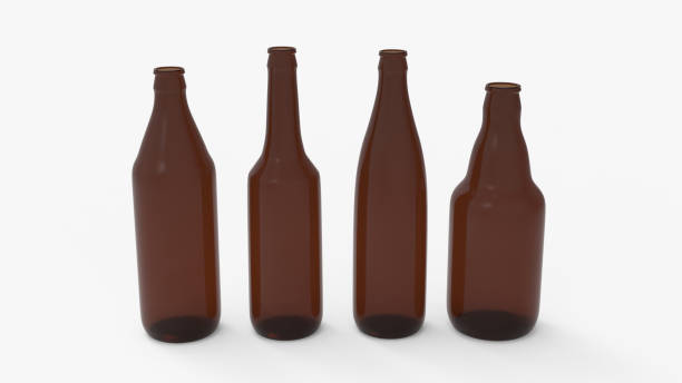 istock Brown soda bottles. Beer bottles. Isolated on white. Clipping path. 3D Rendering. 1221406139