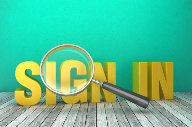 istock 3D Word SIGN IN with Magnifying Glass - 3D Rendering 1221406503