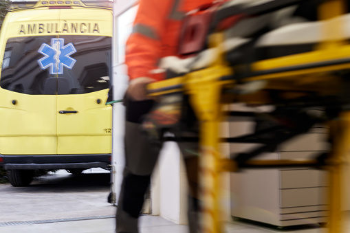 yellow ambulance car