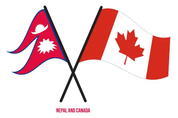 Vector illustration of Nepal and Canada Flags Crossed And Waving Flat Style. Official Proportion. Correct Colors