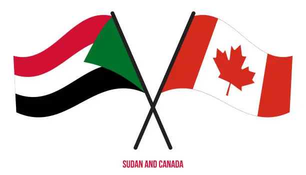 Vector illustration of Sudan and Canada Flags Crossed And Waving Flat Style. Official Proportion. Correct Colors