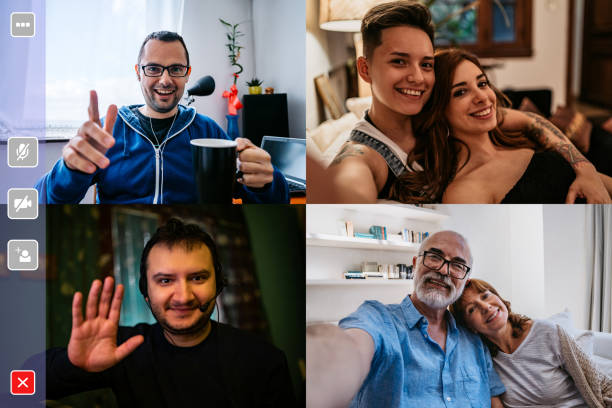 istock Family in lockdown connected with video call 1221408358