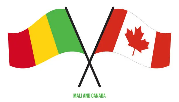 Vector illustration of Mali and Canada Flags Crossed And Waving Flat Style. Official Proportion. Correct Colors