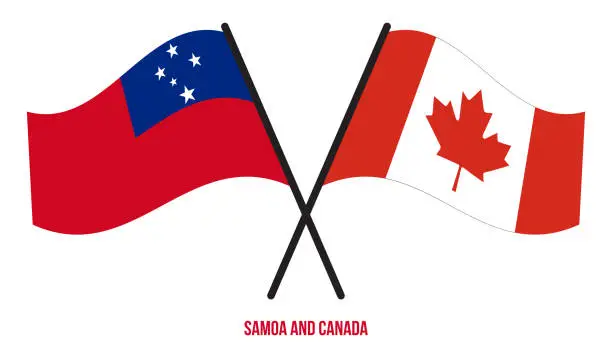 Vector illustration of Samoa and Canada Flags Crossed And Waving Flat Style. Official Proportion. Correct Colors