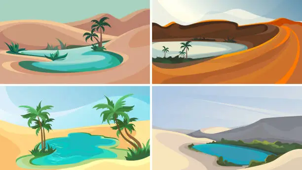 Vector illustration of Set of oases.