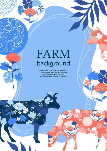istock Sample brochure. Agricultural background.  Silhouettes of cows and flowers. 1221414209
