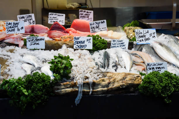 istock Fresh seafood on ice at the market 1221414251