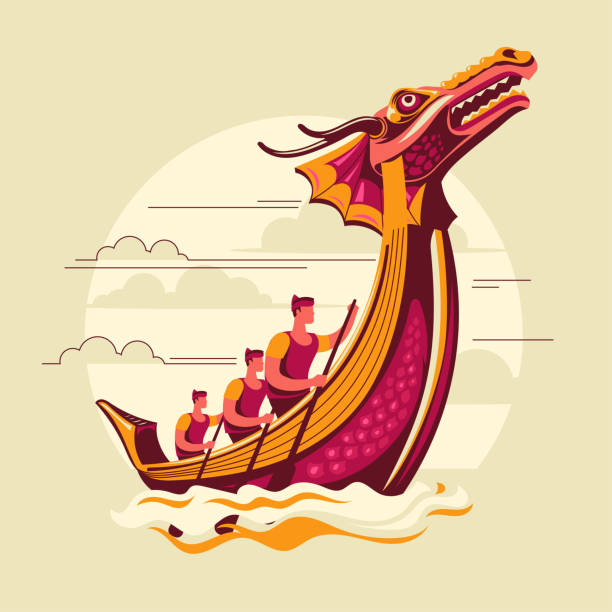 illustrazioni stock, clip art, cartoni animati e icone di tendenza di illustrazione vettoriale del chinese dragon boat festival - asia travel traditional culture people