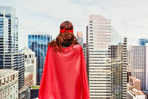 istock Superwoman flying wearing eye mask 1221424564