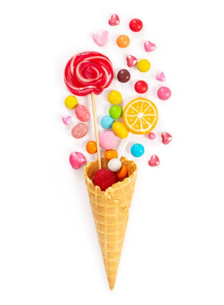 istock Colorful candy and lollipop in waffle cone 1221430293