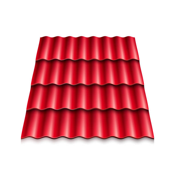 istock Red corrugated roof tile. Modern roof coverings. Vector illustration isolated on white background 1221432379