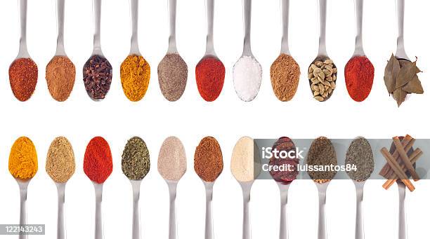 Spices Collection On Spoons Stock Photo - Download Image Now - Coriander Seed, Cumin, Cut Out