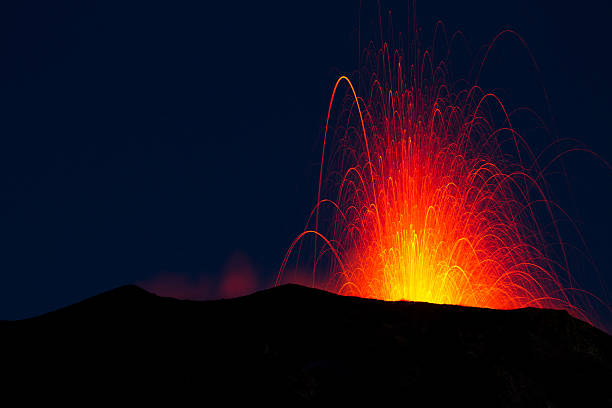 stromboli volcano eruption stock photo