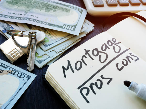istock Mortgage pros and cons sign on the sheet. 1221435389
