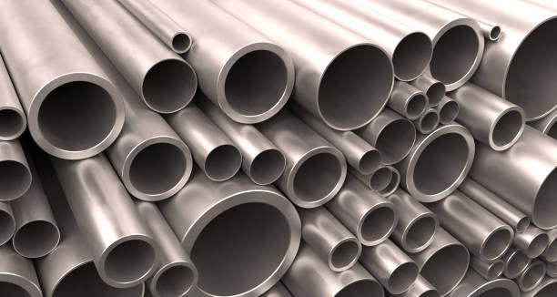 istock Large pile of aluminum tubes 1221435728
