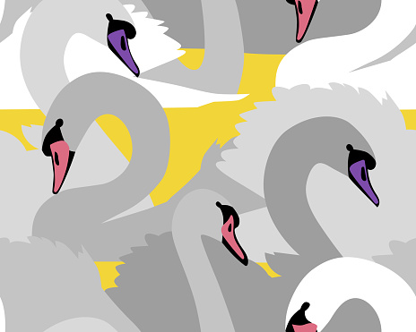 Animal seamless pattern with swans. Flat style wildlife background with beautiful birds. Textile and fabric design.