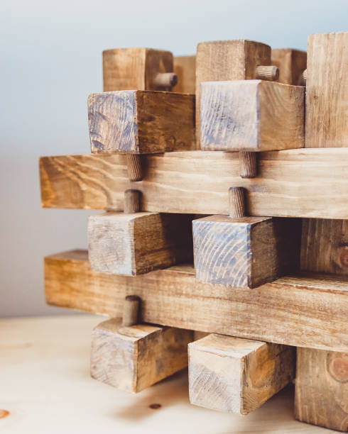 istock Wooden construction kit, fasteners, details. 1221439262