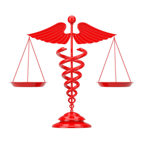 Red Medical Caduceus Symbol as Scales on a white background. 3d Rendering