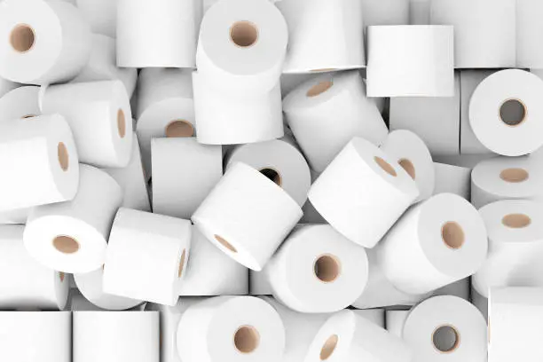 Heap of Toilet Paper Rolls extreme closeup. 3d Rendering