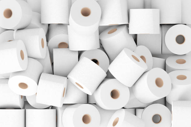куча туалетной бумаги roll. 3d рендеринг - toilet paper стоковые фото и изображения