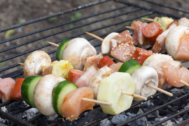 istock Selective focus on the meat and vegetables on the grill 1221441582