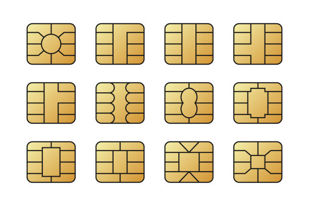 EMV chips for banking plastic card. Digital Nfc technology. EMV chips for banking plastic card. Digital Nfc technology. Bank payment symbols illustration concept. computer chip stock illustrations
