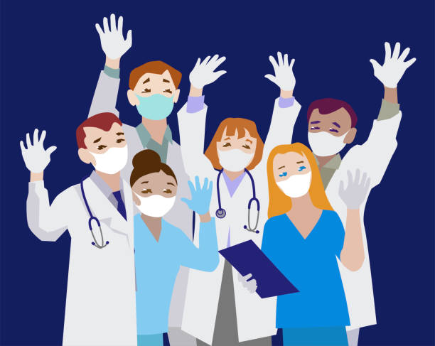 illustrazioni stock, clip art, cartoni animati e icone di tendenza di medici e infermieri squadra - doctor healthcare and medicine nurse team