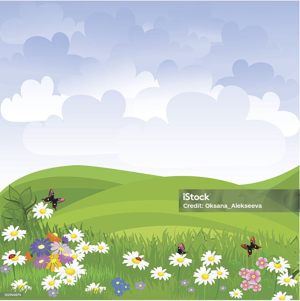 Krajobrazowy Trawnik kwiaty - Grafika wektorowa royalty-free (Jaskrawy kolor)