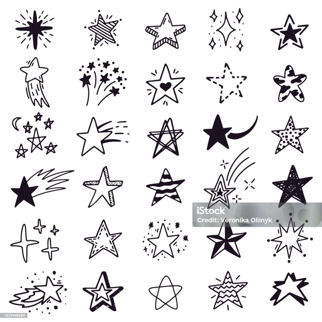 Ilustración de Dibujo De Estrella Dibujado A Mano Las Estrellas Del Doodle  Dibujan Dibujan La Explosión De La Estrella De La Tinta Y Las Estrellas  Brillantes Iconos De Ilustración Vectorial De Garabatos