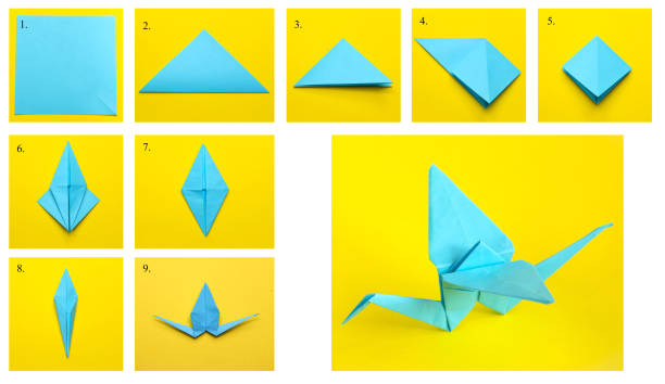 istock Step-by-step instructions on how to make a crane using the origami technique. DIY concept. Children's creativity. 1221448668