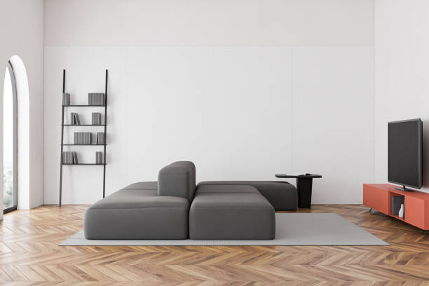 istock White living room interior with sofa and TV 1221450321