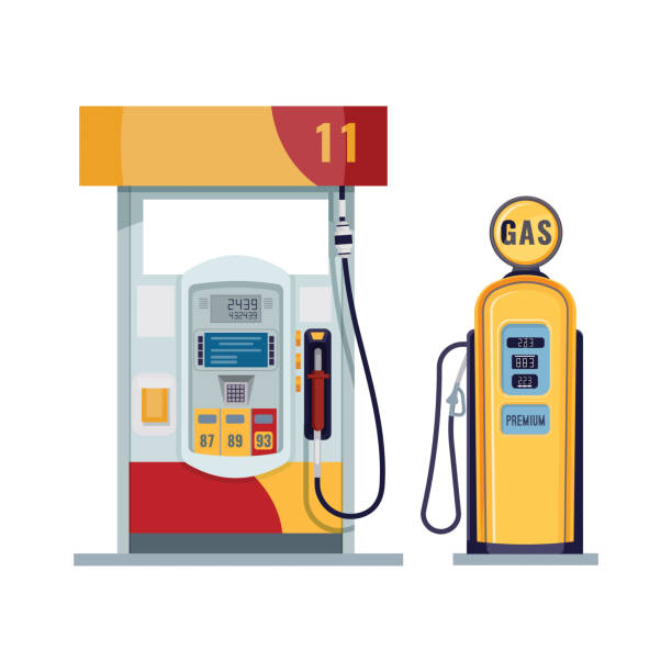 ilustrações, clipart, desenhos animados e ícones de gasolina ou posto de gasolina. gasolina, petróleo, combustível, bomba diesel. design retrô e moderno. vetor - sonda petrolífera